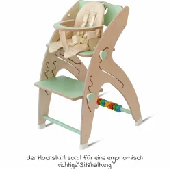 Multifunktionaler Hochstuhl-Set inkl. Babysitz, Tischplatte, Spielwürfel, Sicherheitsgurt - Hochstuhl, Schaukel, Treppe, Lerntower & Babywippe in einem bis 150 kg nutzbar - Grün - Kollektion 2024
