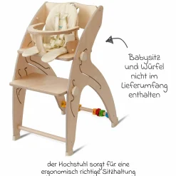 Multifunktionaler Hochstuhl aus Holz - Hochstuhl, Schaukel, Treppe, Lerntower & Babywippe in einem bis 150 kg nutzbar - Natur - Kollektion 2024