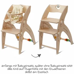 Multifunktionaler Hochstuhl aus Holz - Hochstuhl, Schaukel, Treppe, Lerntower & Babywippe in einem bis 150 kg nutzbar - Natur - Kollektion 2024
