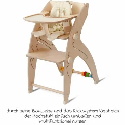 Multifunktionaler Hochstuhl aus Holz - Hochstuhl, Schaukel, Treppe, Lerntower & Babywippe in einem bis 150 kg nutzbar - Natur - Kollektion 2024