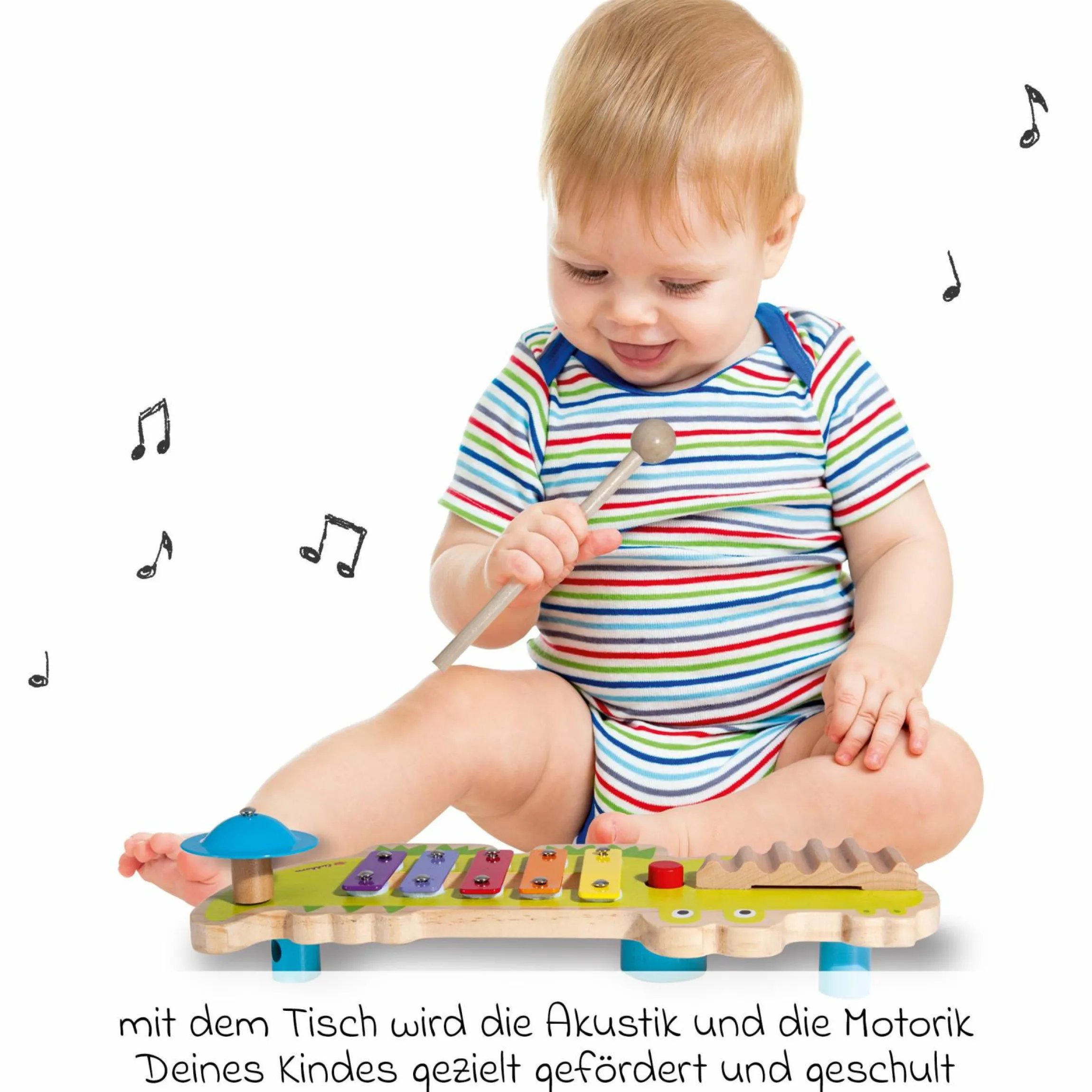 Musiktisch Krokodil - mit Xylophon, Becken, Quietsche und Waschbrett