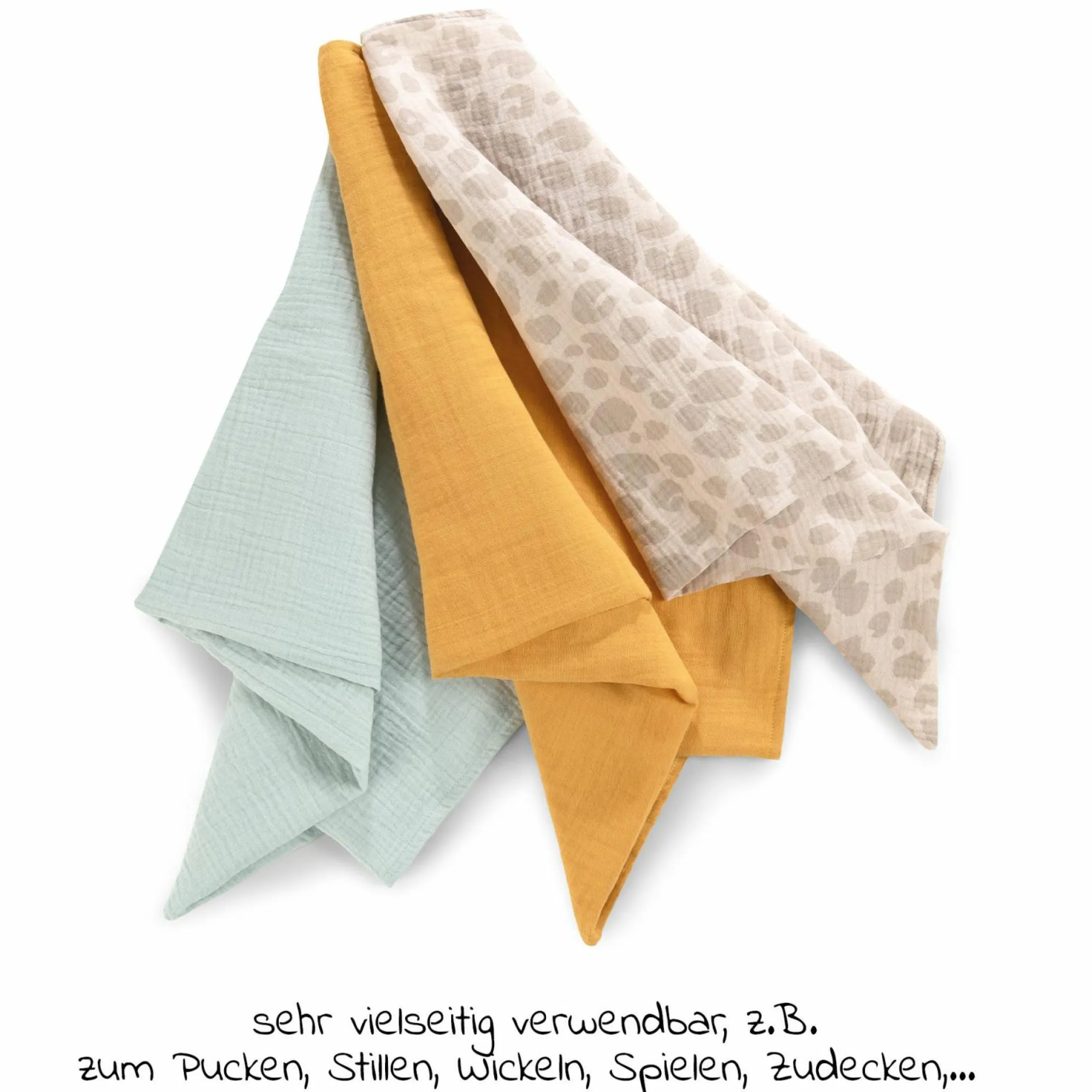 Musselin Multituch / Spucktuch / Mullwindel / Pucktuch Cuddle N Clean 3er Set 80 x 80 cm - Honey / Mint / Leo Natural