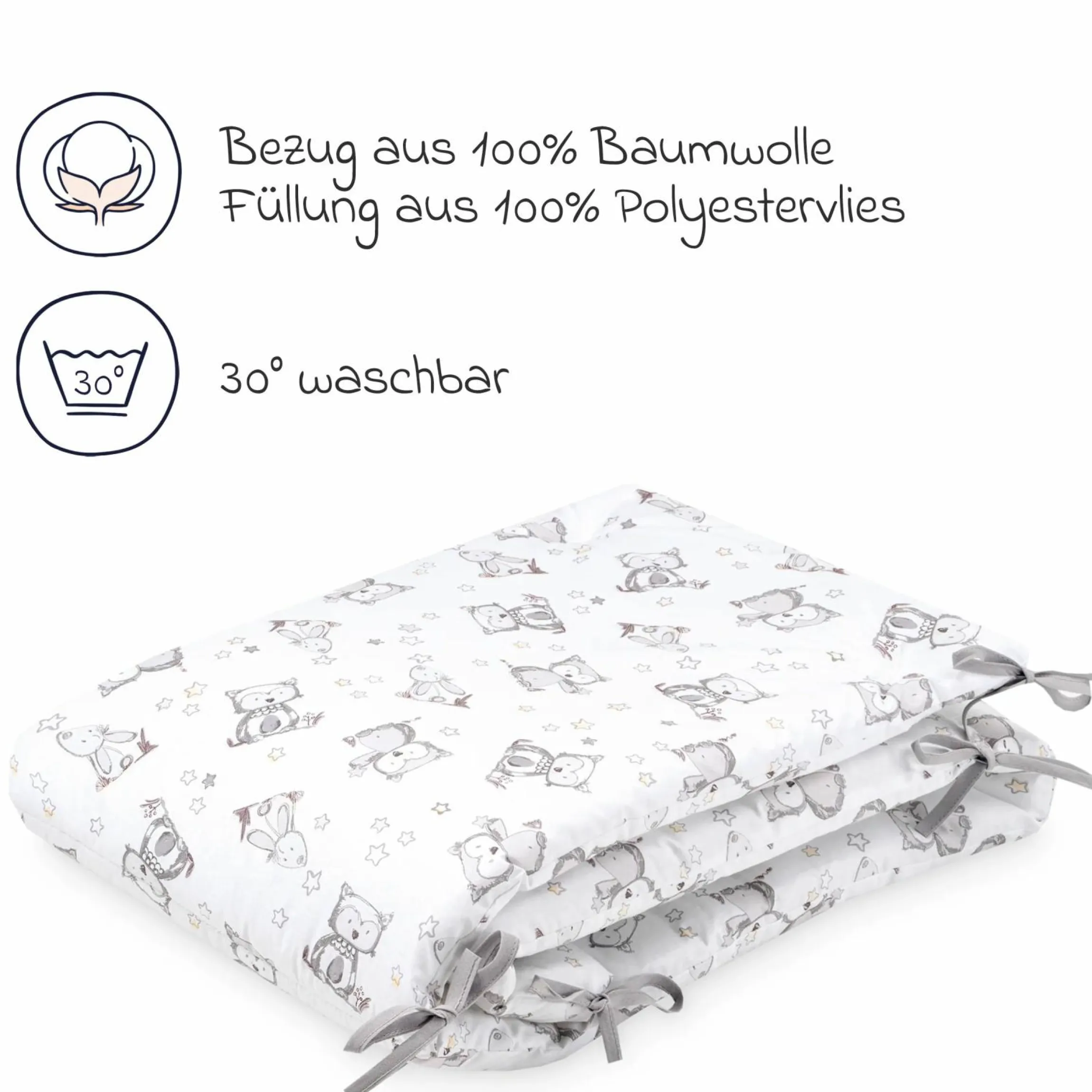 Nestchen 180 x 35 cm - Häschen & Eule - Weiß