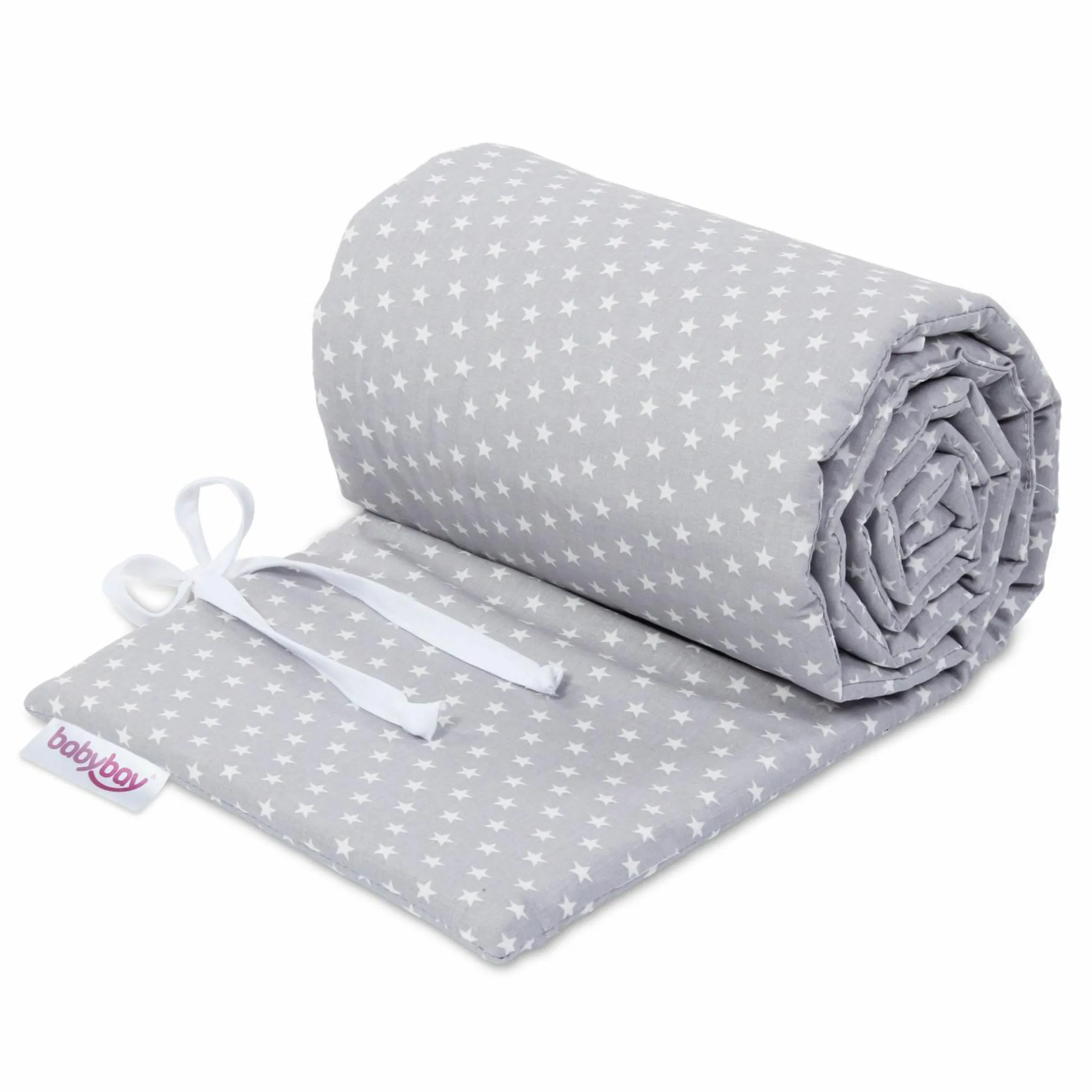 Nestchen aus Organic Cotton für Beistellbett Maxi, Boxspring, Comfort, Comfort Plus - Sterne Lichtgrau - Weiß - Kollektion 2024