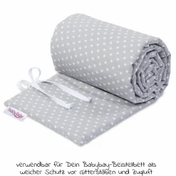 Nestchen aus Organic Cotton für Beistellbett Maxi, Boxspring, Comfort, Comfort Plus - Sterne Lichtgrau - Weiß - Kollektion 2024