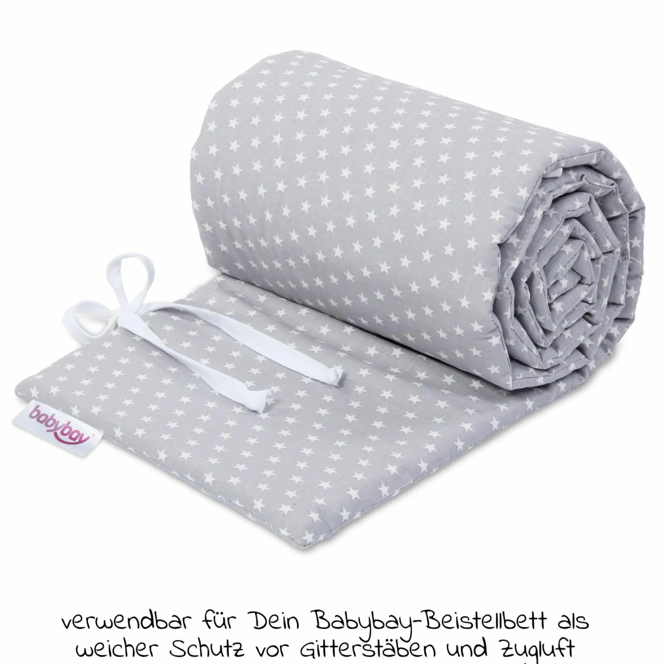 Nestchen aus Organic Cotton für Beistellbett Maxi, Boxspring, Comfort, Comfort Plus - Sterne Lichtgrau - Weiß - Kollektion 2024