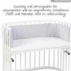 Nestchen aus Organic Cotton für Beistellbett Maxi, Boxspring, Comfort, Comfort Plus - Sterne Lichtgrau - Weiß - Kollektion 2024