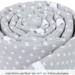 Nestchen aus Organic Cotton für Beistellbett Maxi, Boxspring, Comfort, Comfort Plus - Sterne Lichtgrau - Weiß - Kollektion 2024