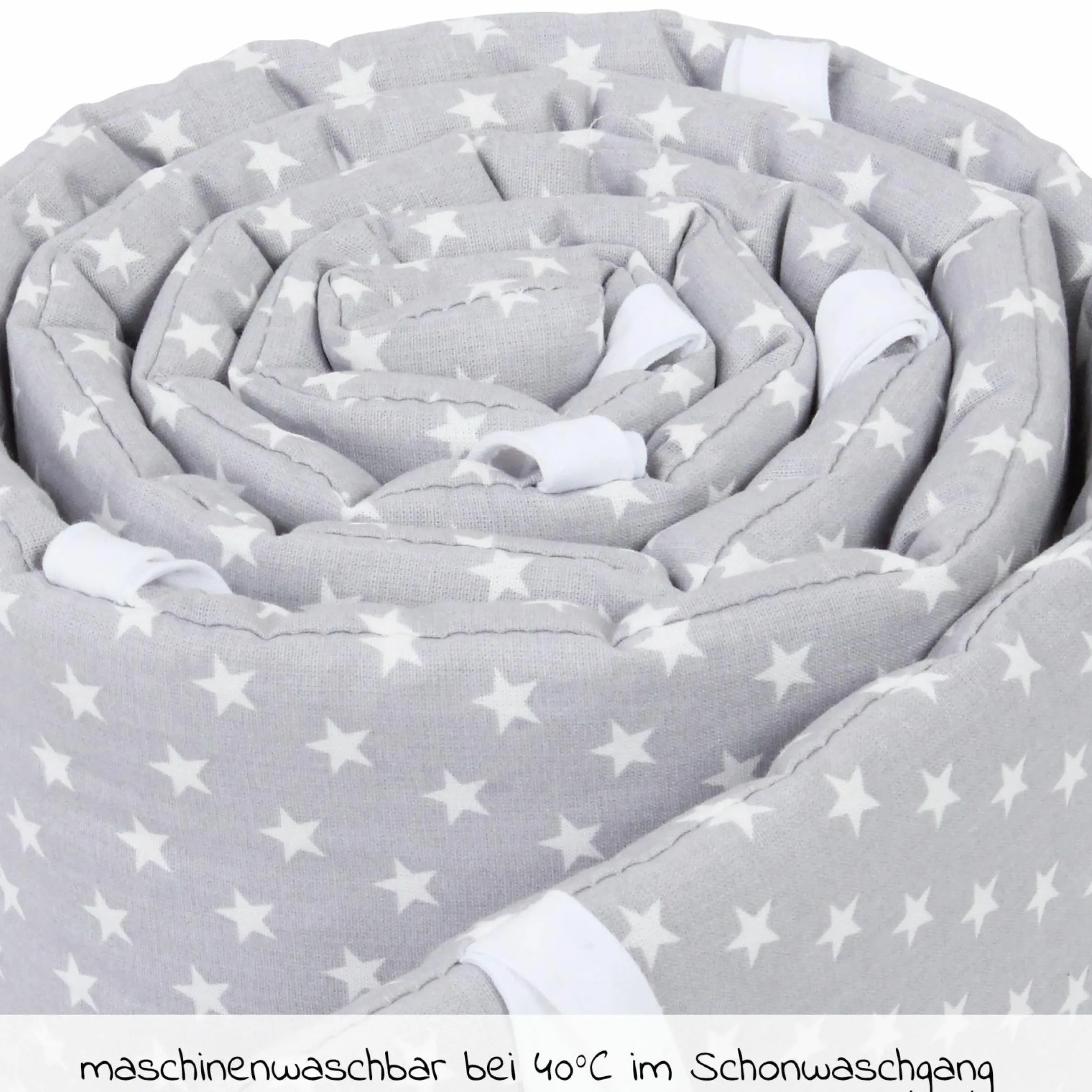 Nestchen aus Organic Cotton für Beistellbett Maxi, Boxspring, Comfort, Comfort Plus - Sterne Lichtgrau - Weiß - Kollektion 2024