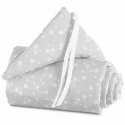 Nestchen aus Piqué für Beistellbett Boxspring XXL - Sterne Weiß - Perlgrau - Kollektion 2024