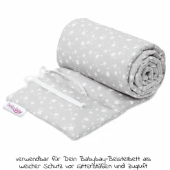 Nestchen aus Piqué für Beistellbett Boxspring XXL - Sterne Weiß - Perlgrau - Kollektion 2024
