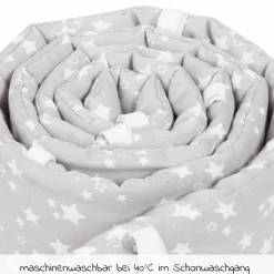 Nestchen aus Piqué für Beistellbett Boxspring XXL - Sterne Weiß - Perlgrau - Kollektion 2024