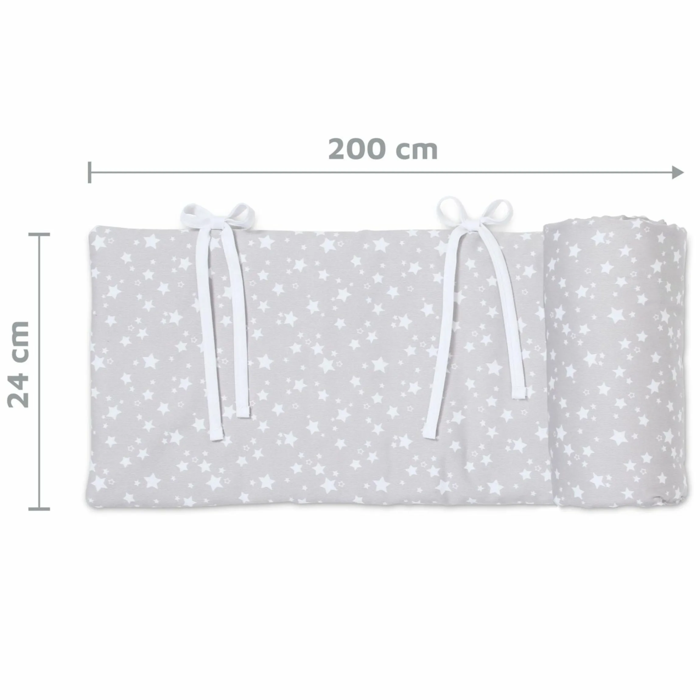 Nestchen aus Piqué für Beistellbett Boxspring XXL - Sterne Weiß - Perlgrau - Kollektion 2024