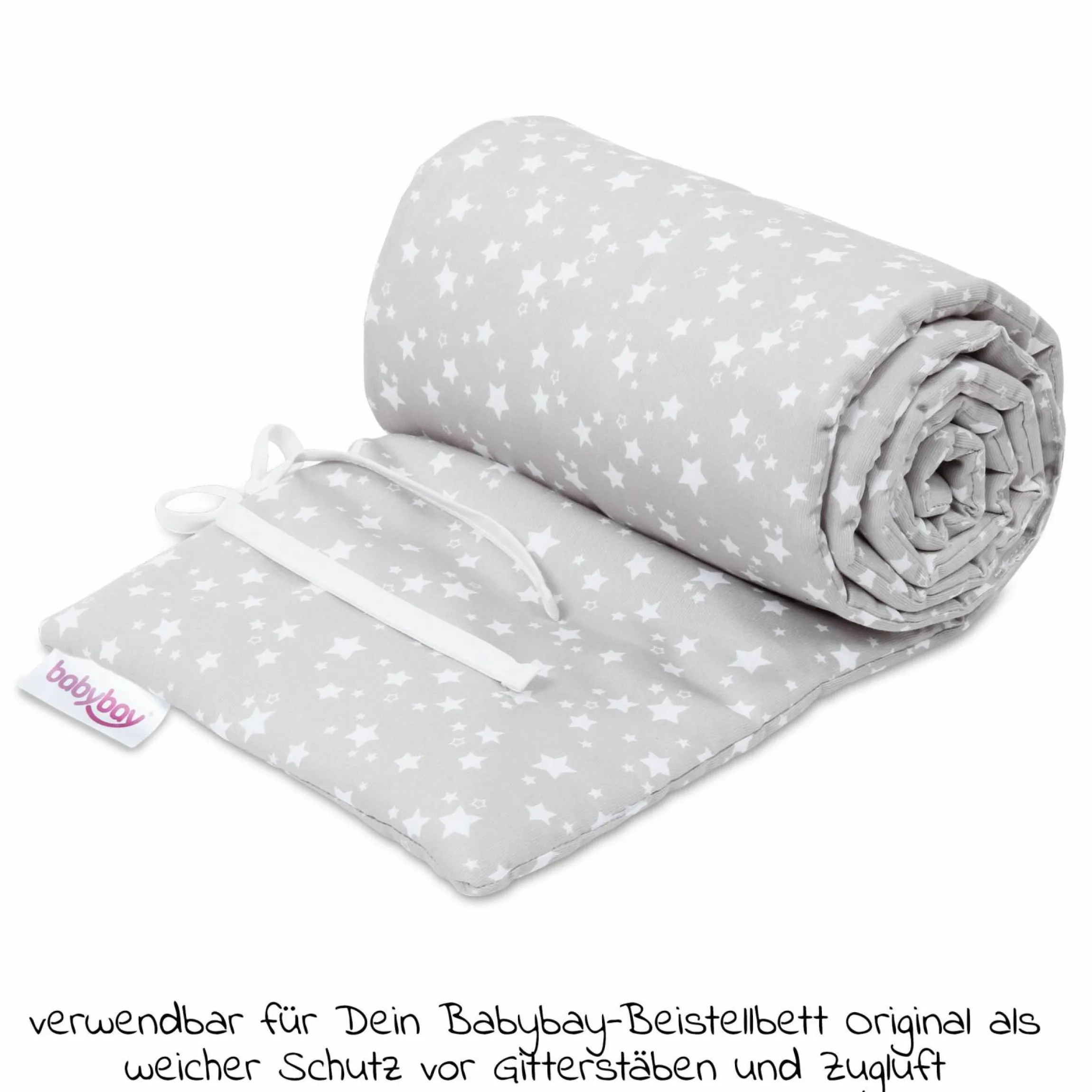 Nestchen aus Piqué für Beistellbett Original - Sterne Weiß - Perlgrau - Kollektion 2024