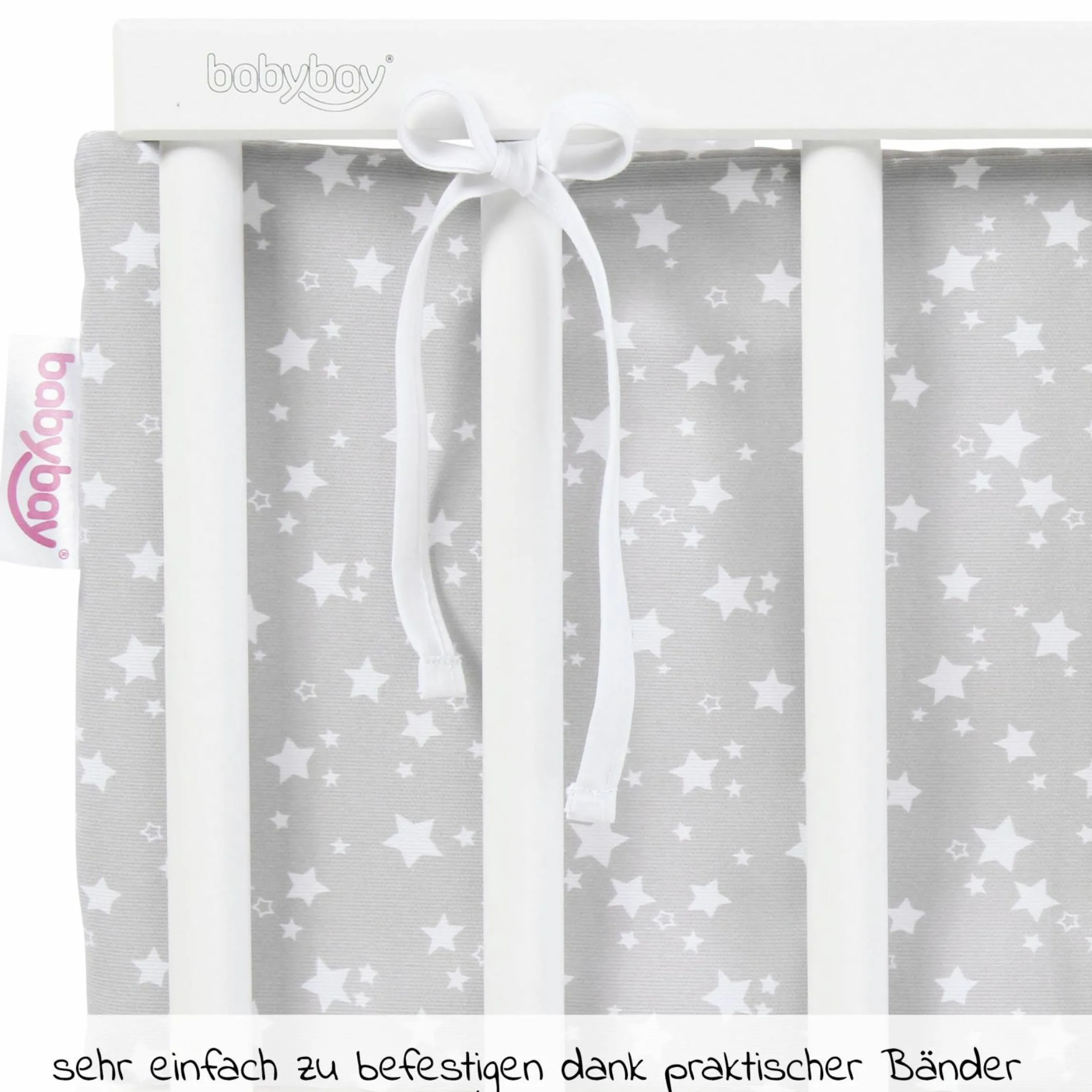 Nestchen aus Piqué für Beistellbett Original - Sterne Weiß - Perlgrau - Kollektion 2024