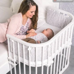 Nestchen aus Piqué für Beistellbett Original - Sterne Weiß - Perlgrau - Kollektion 2024