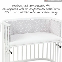 Nestchen aus Piqué für Beistellbett Maxi, Boxspring, Comfort, Comfort Plus - Sterne Weiß - Perlgrau - Kollektion 2024