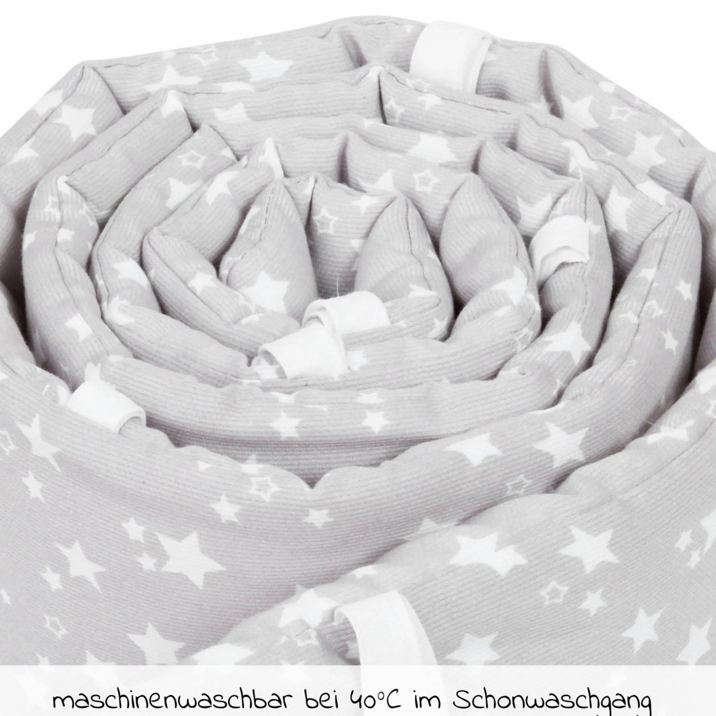 Nestchen aus Piqué für Beistellbett Maxi, Boxspring, Comfort, Comfort Plus - Sterne Weiß - Perlgrau - Kollektion 2024