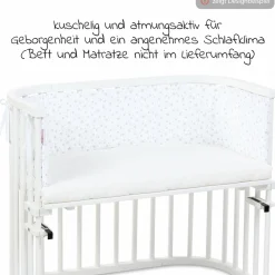 Nestchen aus Piqué für Beistellbett Maxi, Boxspring, Comfort, Comfort Plus - Sterne Perlgrau - Weiß - Kollektion 2024