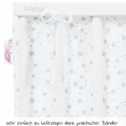 Nestchen aus Piqué für Beistellbett Maxi, Boxspring, Comfort, Comfort Plus - Sterne Perlgrau - Weiß - Kollektion 2024