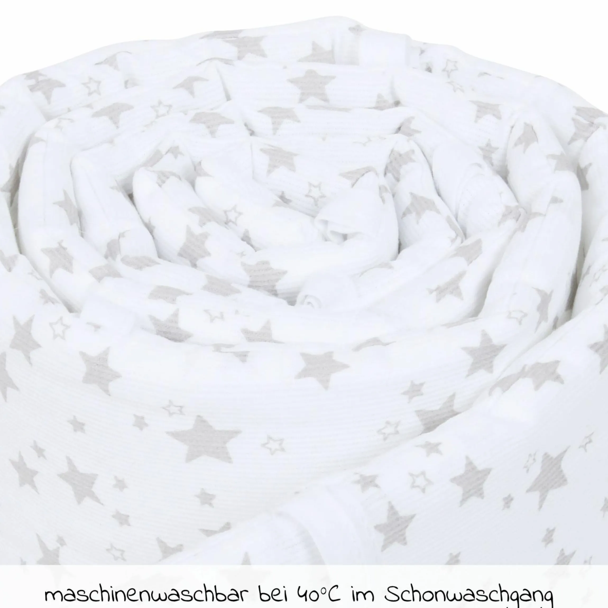 Nestchen aus Piqué für Beistellbett Maxi, Boxspring, Comfort, Comfort Plus - Sterne Perlgrau - Weiß - Kollektion 2024