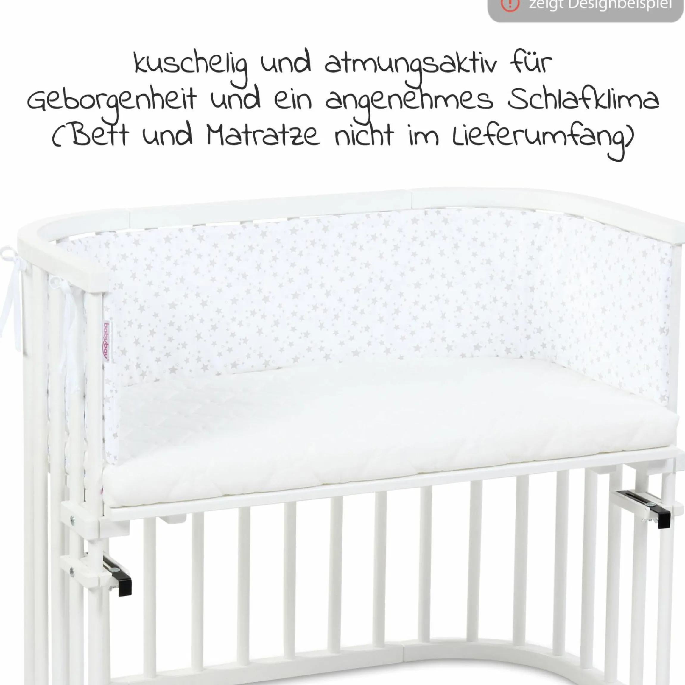 Nestchen aus Piqué für Beistellbett Original - Sterne Perlgrau - Weiß - Kollektion 2024
