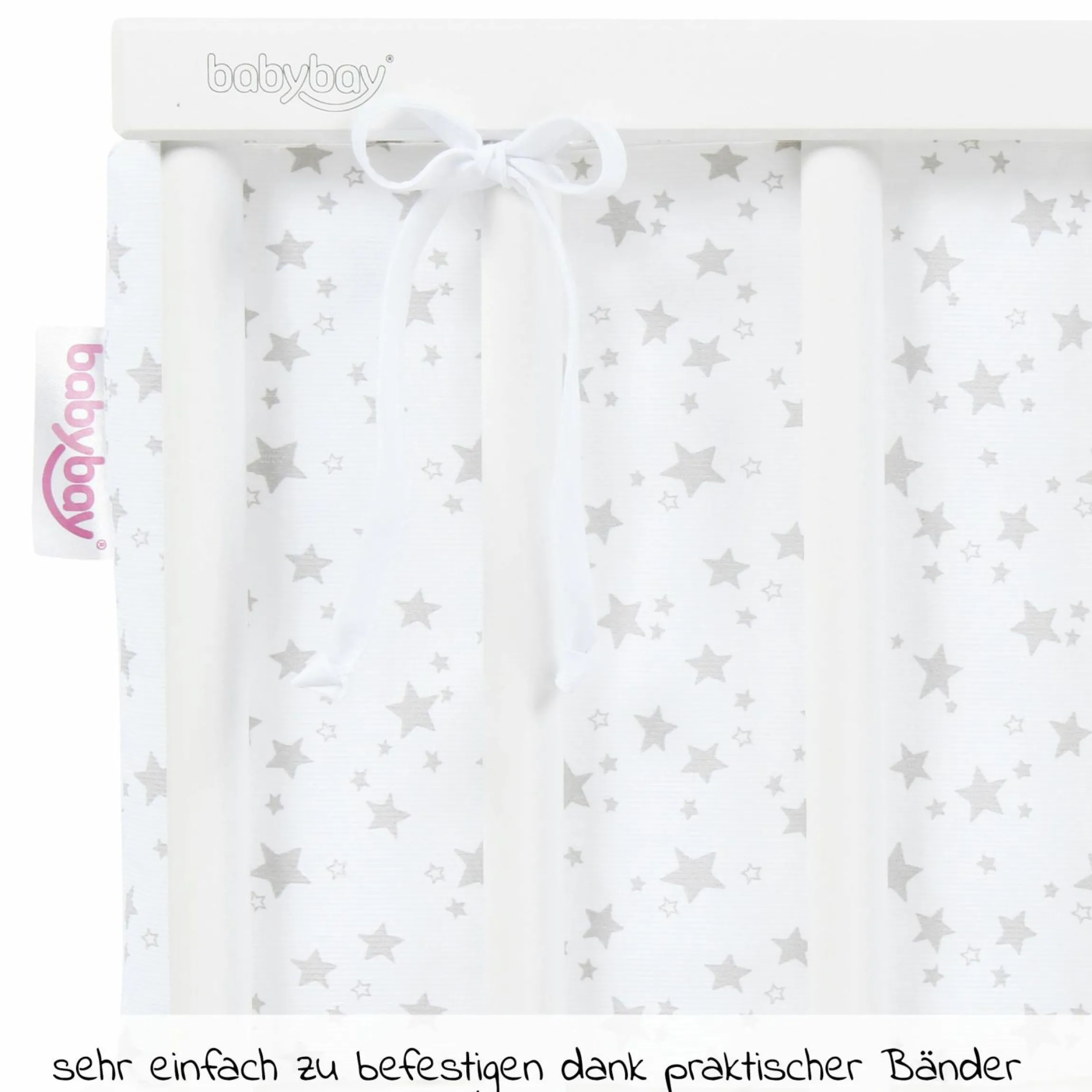 Nestchen aus Piqué für Beistellbett Original - Sterne Perlgrau - Weiß - Kollektion 2024