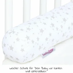 Nestchenschlange Piqué für alle Babybay Beistellbetten 180 cm - Sterne Perlgrau - Weiß - Kollektion 2024