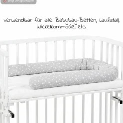 Nestchenschlange Piqué für alle Babybay Beistellbetten 180 cm - Sterne Weiß - Perlgrau - Kollektion 2024