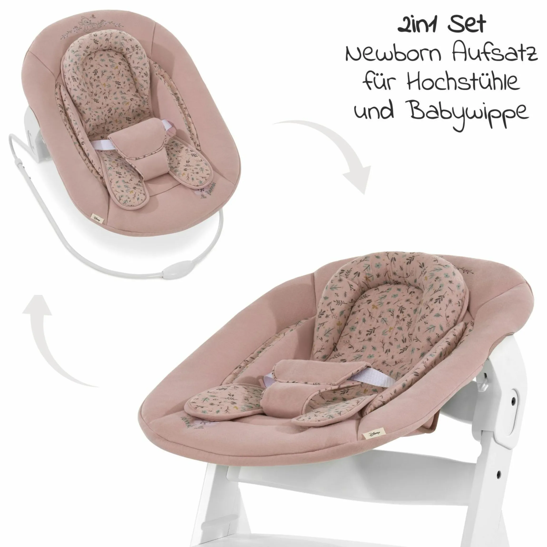 Neugeborenenaufsatz & Wippe für Alpha Hochstuhl Bouncer 2in1 - Disney - Bambi Rose
