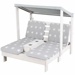 Outdoor Kinder-Doppelliege für 2 Kinder mit Textildach & 2 Textilauflagen - Little Stars - Grau