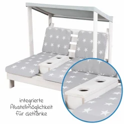 Outdoor Kinder-Doppelliege für 2 Kinder mit Textildach & 2 Textilauflagen - Little Stars - Grau