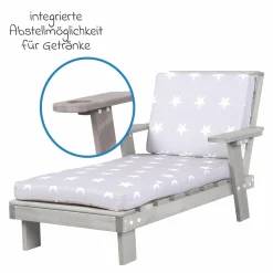 Outdoor Kinderliege mit Armlehne, Getränkehalterung & Textilauflagen - Little Stars - Grau