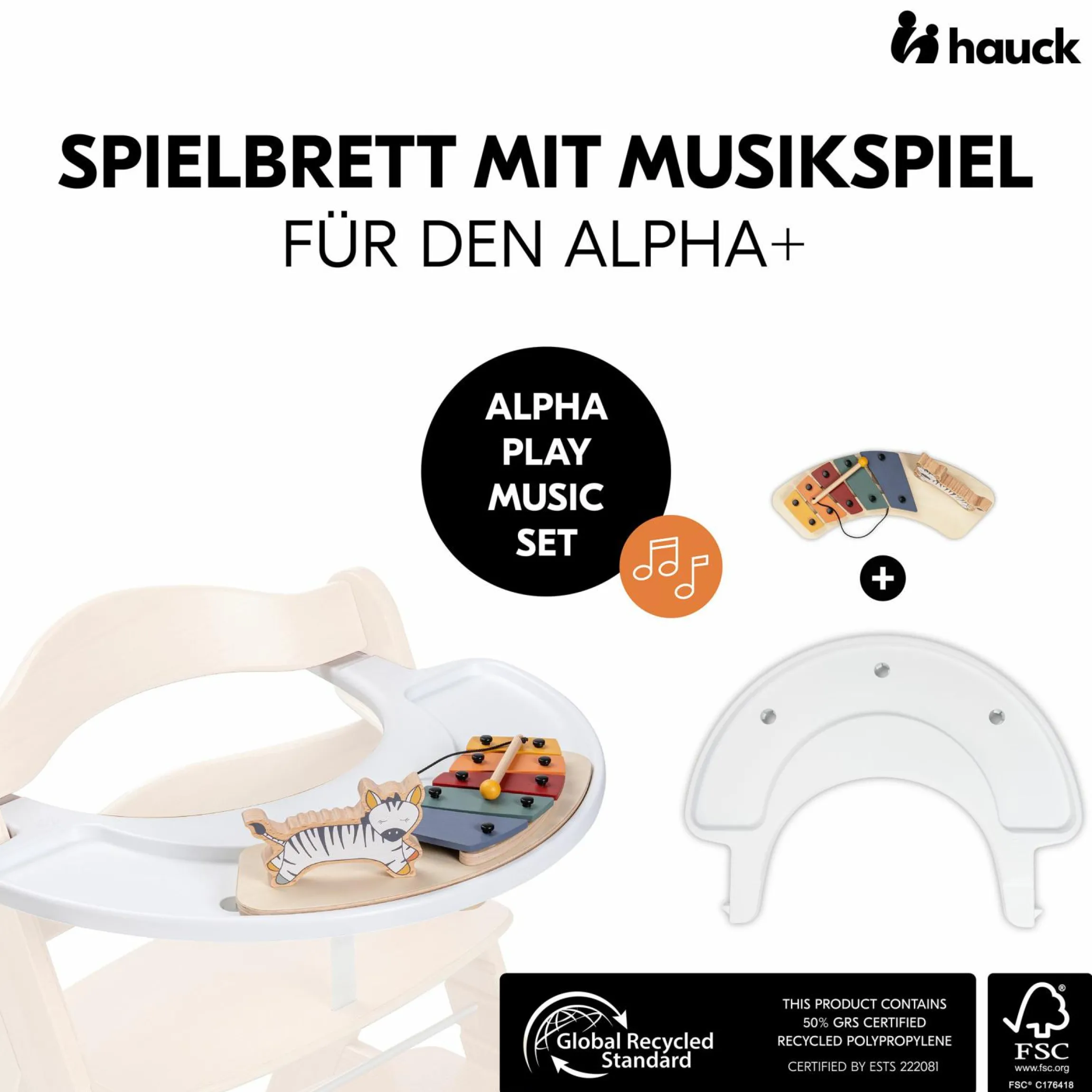 Play Tray Set Music (inkl. Basis) - Xylophon Music-Spielzeug Zebra - für Hochstuhl Alpha & Beta