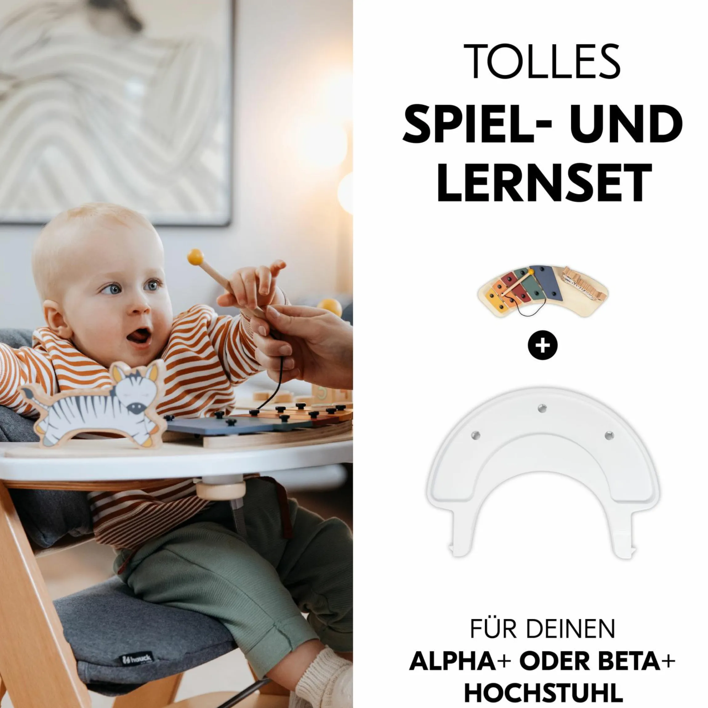 Play Tray Set Music (inkl. Basis) - Xylophon Music-Spielzeug Zebra - für Hochstuhl Alpha & Beta