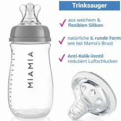 PP-Flasche 260 ml mit Silikon-Trinksauger Gr.S - Grau