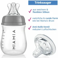 PP-Flasche 140 ml mit Silikon-Trinksauger Gr.S - Grau