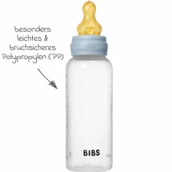 PP-Flasche Baby Bottle Round 270 ml + Latex Trinksauger mittlerer Nahrungsfluss - Baby Blue