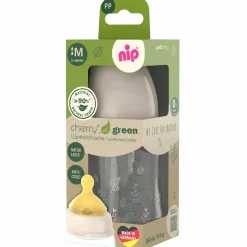PP-Flasche Cherry Green 260 ml + Latex-Trinksauger mittlerer Nahrungsfluss - Beige