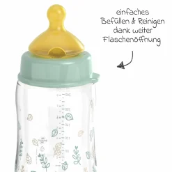 PP-Flasche Cherry Green 260 ml + Latex-Trinksauger mittlerer Nahrungsfluss - Grün