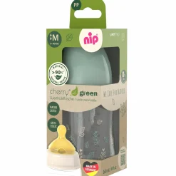 PP-Flasche Cherry Green 260 ml + Latex-Trinksauger mittlerer Nahrungsfluss - Grün