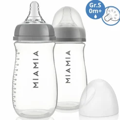 PP-Flasche 2er Pack 260 ml + Silikon-Trinksauger Gr.S - Grau