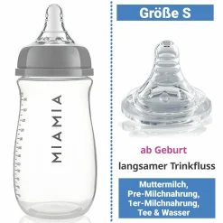 PP-Flasche 2er Pack 260 ml + Silikon-Trinksauger Gr.S - Grau