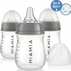 PP-Flasche 3er Pack 140 ml + Silikon-Trinksauger Gr.S - Grau