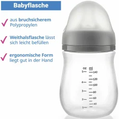 PP-Flasche 3er Pack 140 ml + Silikon-Trinksauger Gr.S - Grau