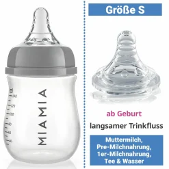 PP-Flasche 3er Pack 140 ml + Silikon-Trinksauger Gr.S - Grau