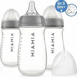 PP-Flasche 3er Pack 260 ml + Silikon-Trinksauger Gr.S - Grau