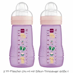 PP-Flasche 2er Pack Easy Active Baby Bottle 270 ml - Silikon Gr. 1 - Katze & Schmetterling