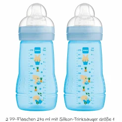 PP-Flasche 2er Pack Easy Active Baby Bottle 270 ml - Silikon Gr. 1 - Hase - Blau