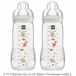 PP-Flasche 2er Pack Easy Active Baby Bottle 330 ml - Silikon Gr. 2 - Weltall - Grau